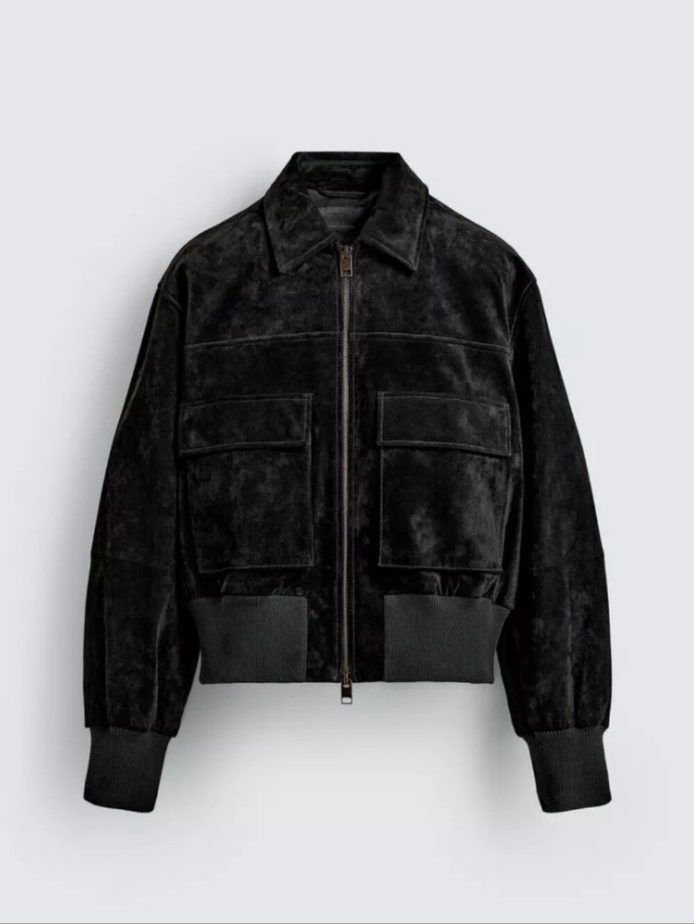 Zara men's Black Leather Suede Bomber Jacket Sz-M
